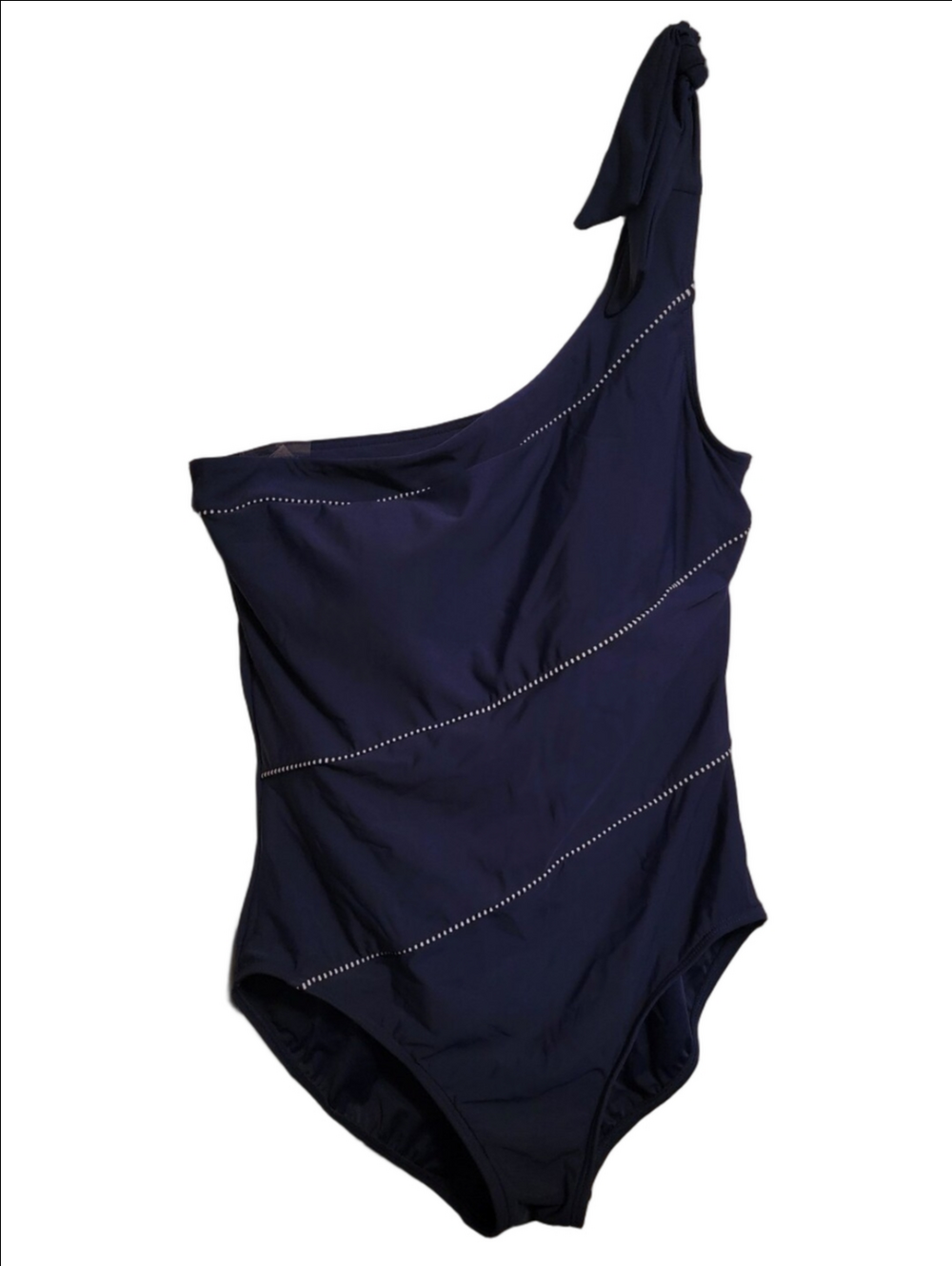 TALBOTS elegant Navy One-shoulder Swim Maillot With White Trim Size 14